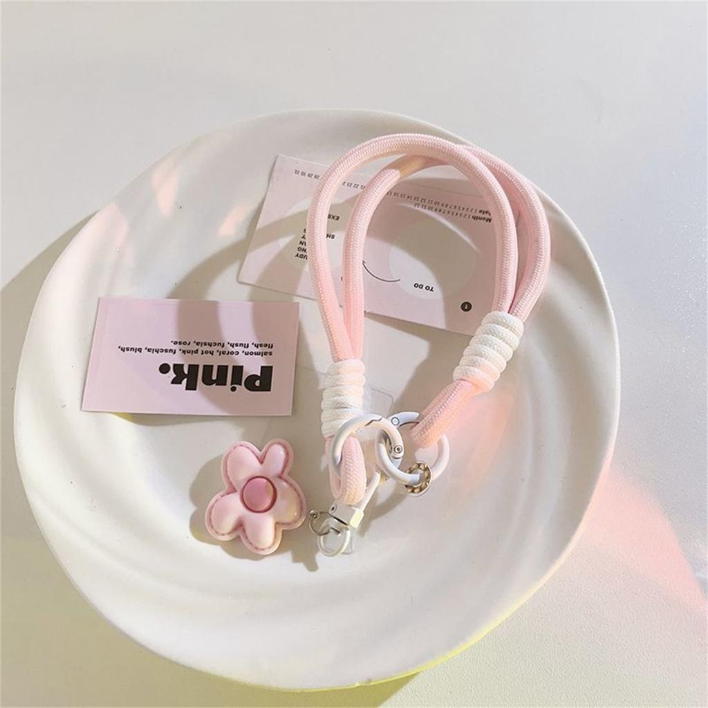 Cute Leather Flower Strap For Phone Lanyard Strap Hanging Chain Ring Cord With Patch Wrist Strap Phone Holder Detachable Rope