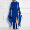 Plus Size Women Summer Elegant Solid Color Mesh V Neck Long Dress