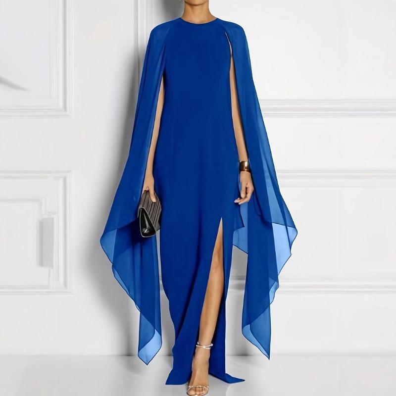 Plus Size Women Summer Elegant Solid Color Mesh V Neck Long Dress
