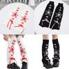 Women's Punk Star Pattern Knitted Leg Warmers with Ribbon Bows Flared Boot Covers Knee Length Socks Japanese Streetwear