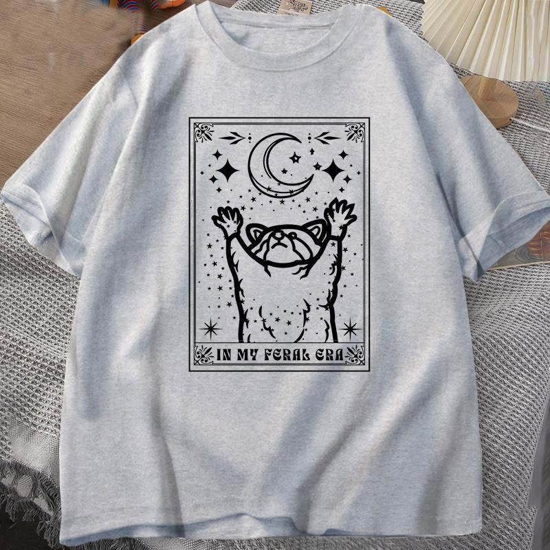 In My Feral Era Raccoon T Shirt Mystical Racoon Tshirt Tarot Card Print T-shirt Summer Cotton Short Sleeve Tee Shirt Unisex Clothes