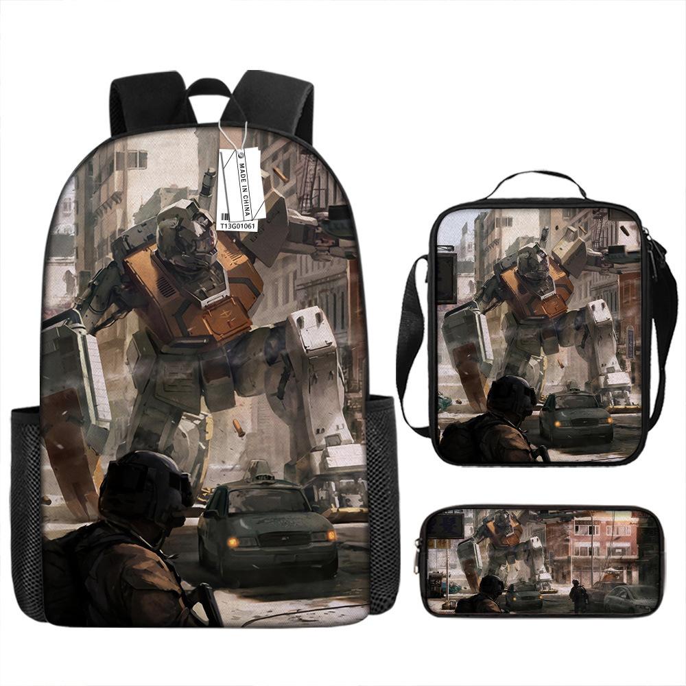 Gundam Mecha Schultasche Jungen und Grundschüler Ultraleichter Rückenschutz Rucksack Jungen Animation Kinderrucksack Dreiteiliges Set