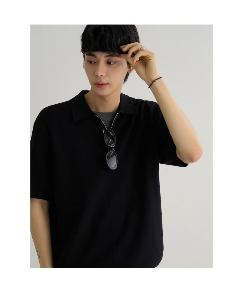 8SECONDS Formal Half-Zip Collared Neck Short Sleeve Knit Black