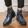 Men's High-Top Lace-Up Leather Boots, Trendy Burnished Style, Large Sizes for Autumn/Winter Outdoor Fashion