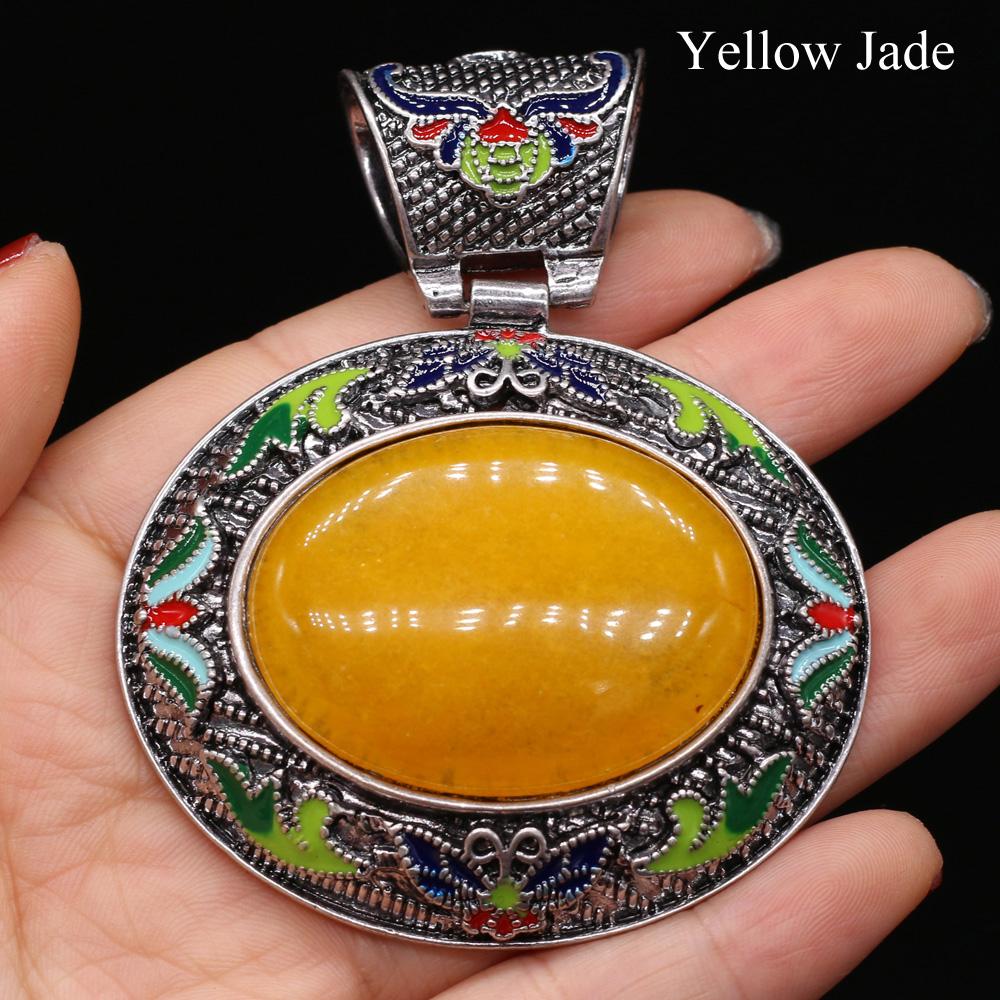 1Pc Bohemian Energy Natural Stone Oval Pendant, Reiki Healing Crystal Charms for DIY Women's Necklace Accessories, Halloween Jewelry Making Craft Gift