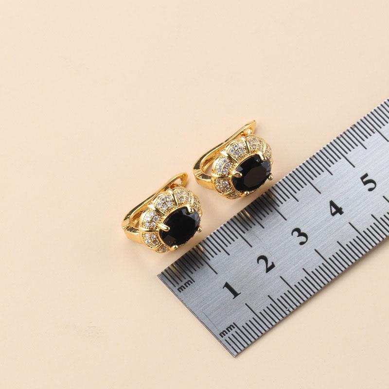 New Fashion Occident Style Black Zircon Luxurious Gold Plated  Necklace Jewelry Sets For Women Clip Earrings And Ring