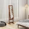 Freestanding Jewelry Cabinet with Mirror, Multiple Compartments, LED Lighting, Rustic Brown
