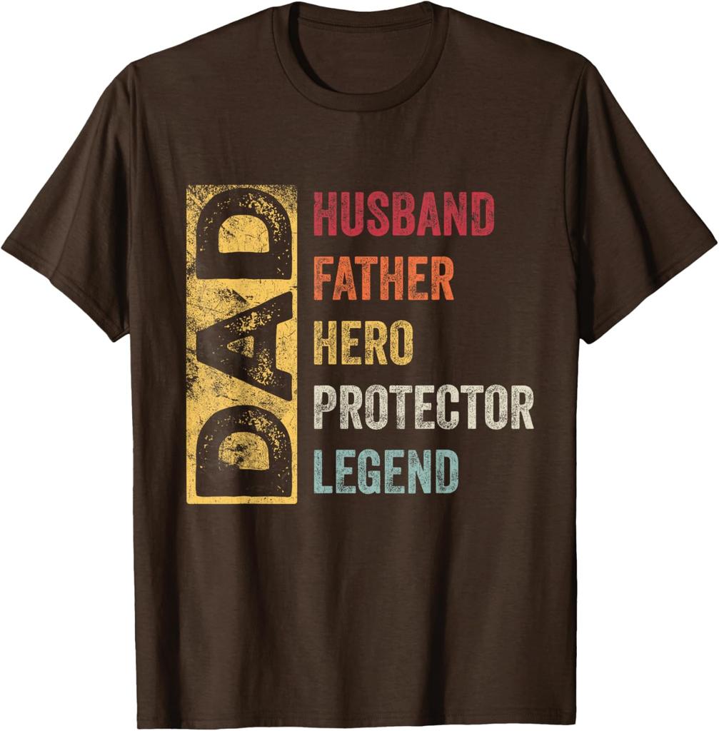 Dad Husband Father Hero Protector Legend Retro Graphic TShirt Men Vintage Tee