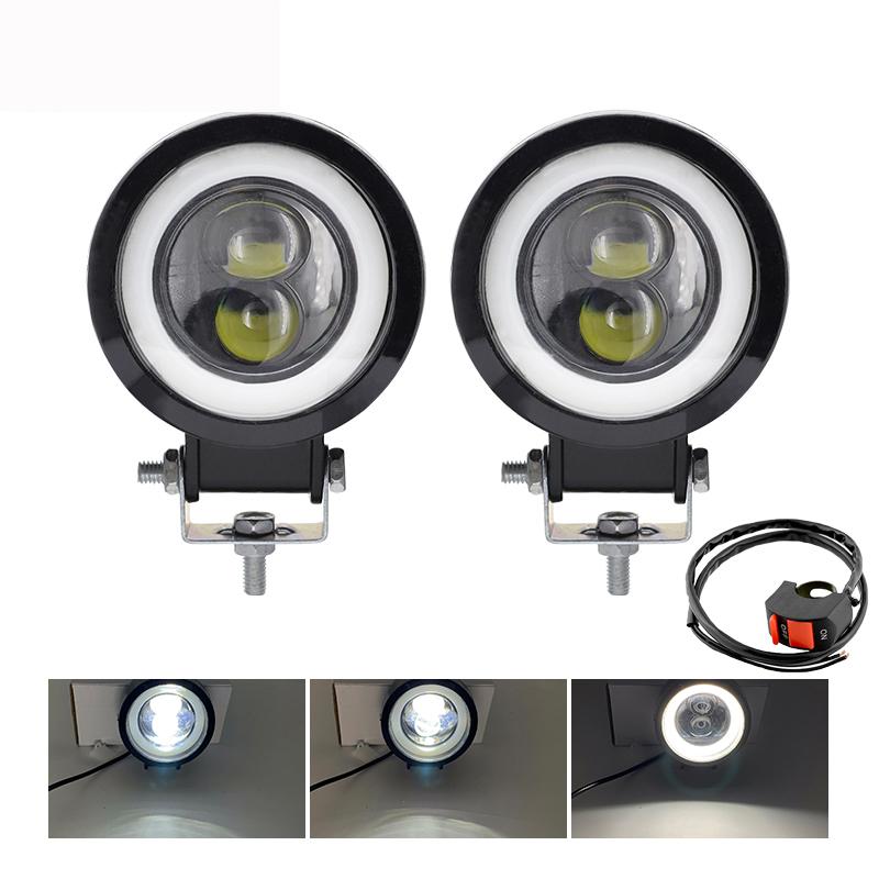 Faruri pentru motociclete 3 inchi 30W cu ochi de înger rotund Faruri cu lentile cu LED Faruri de ceață fascicul Accesorii pentru motociclete Lumină de lucru pentru conducere