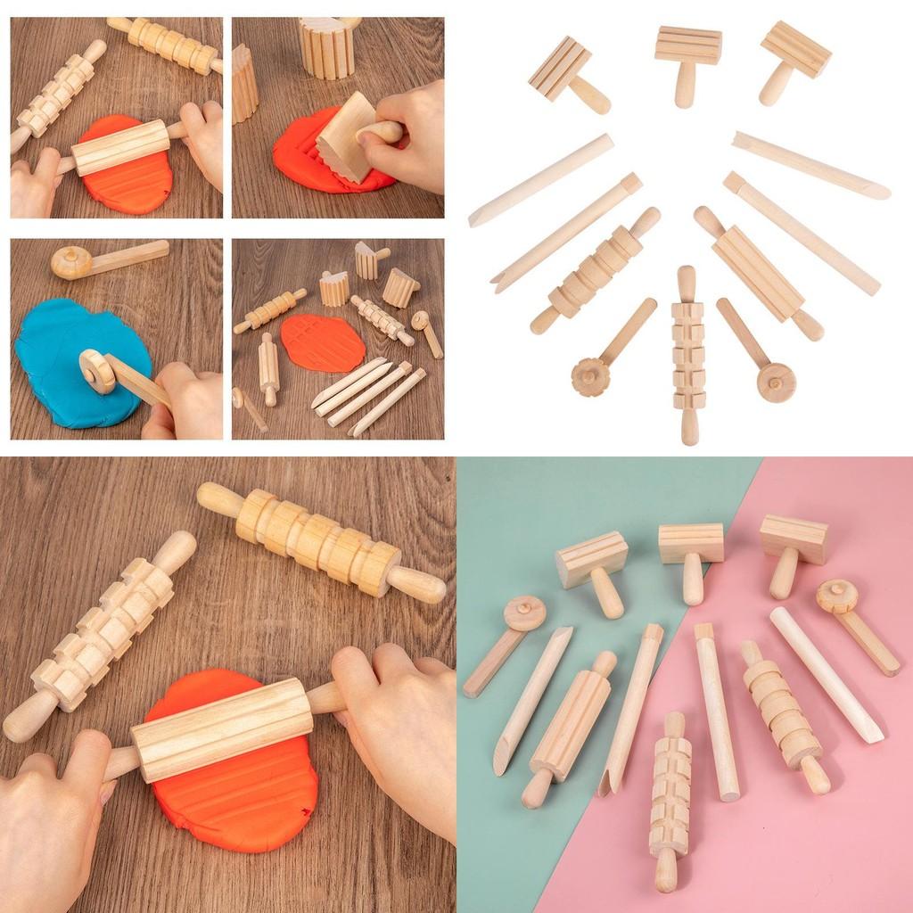 Wooden Pasta Rolling Pin With Textured Surface For Kids Diy Craft And Play