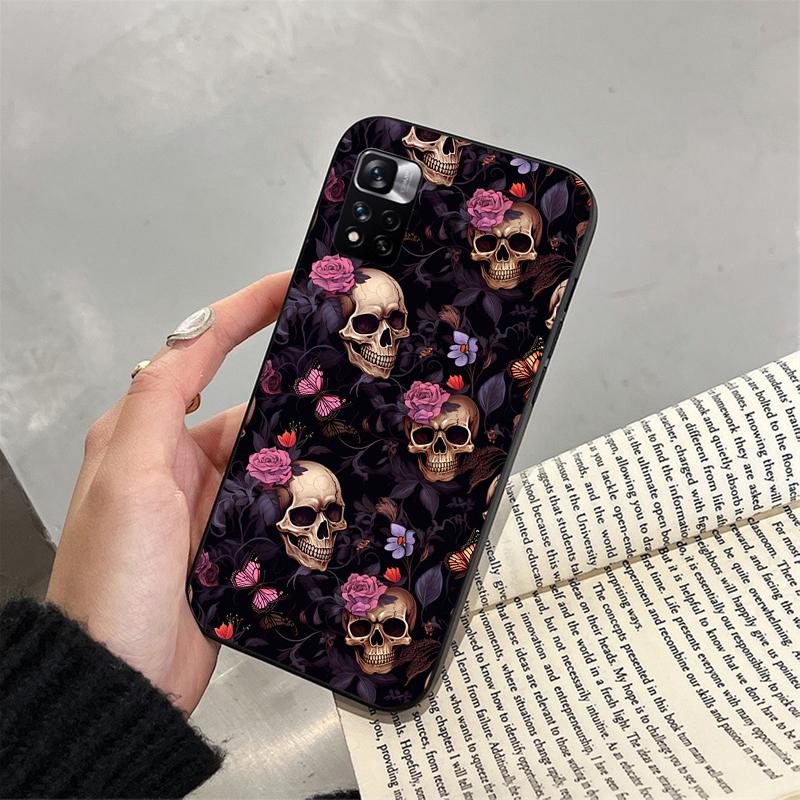 Skelett in blumen Telefon Fall Für Xiaomi Redmi hinweis 13 12 Pro 11S 11 10 Pro 10S 12S Redmi 10 13C 9C