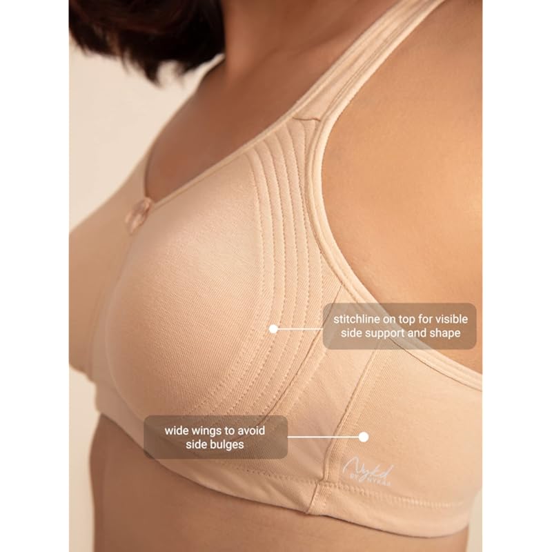 NYKD Everyday Cotton Bra for Women - Encircled with Love | Non-Padded | Wirefree | Full Coverage with Side Support Shape