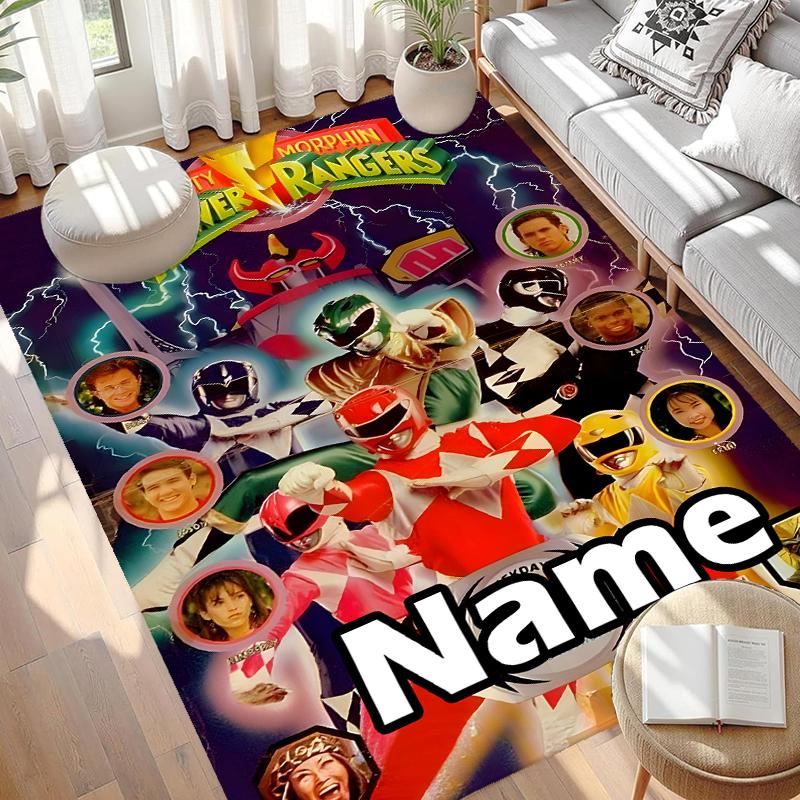 Custom Name Personalized Mighty Morphin Power Rangers Print Carpet, Versatile Home Decor Rug, for Playroom, Apartment, Balcony, Entryway, Hallway Gift