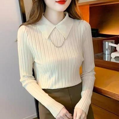 Women's Autumn and Winter Solid Color Slim Knit Bottom Shirt Long Sleeve Lapel Pullover Sweater