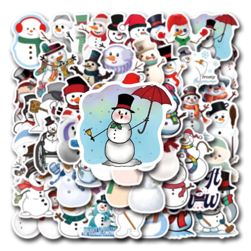55 Winter Christmas Snowflake & Snowman Stickers for Suitcases, Water Bottles, Scooters