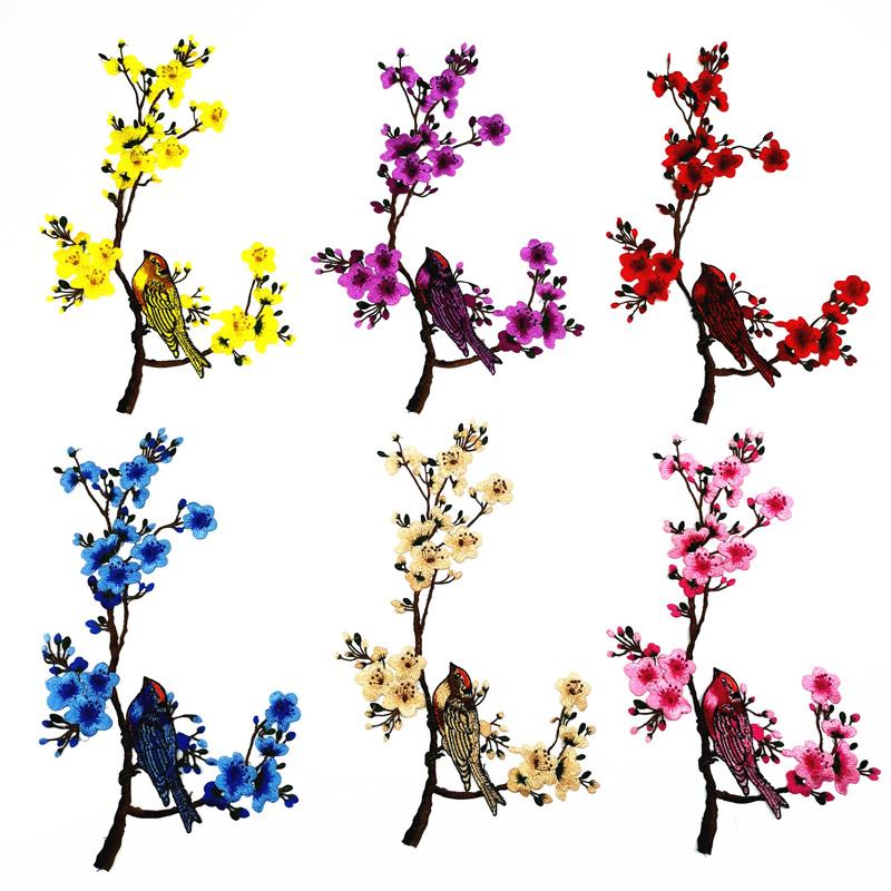 1PC Cloth Stickers For Cheongsam Plum Blossom DIY Water-soluble Sewing Accessories Applique Patch Embroidery Flower Dancing Bird