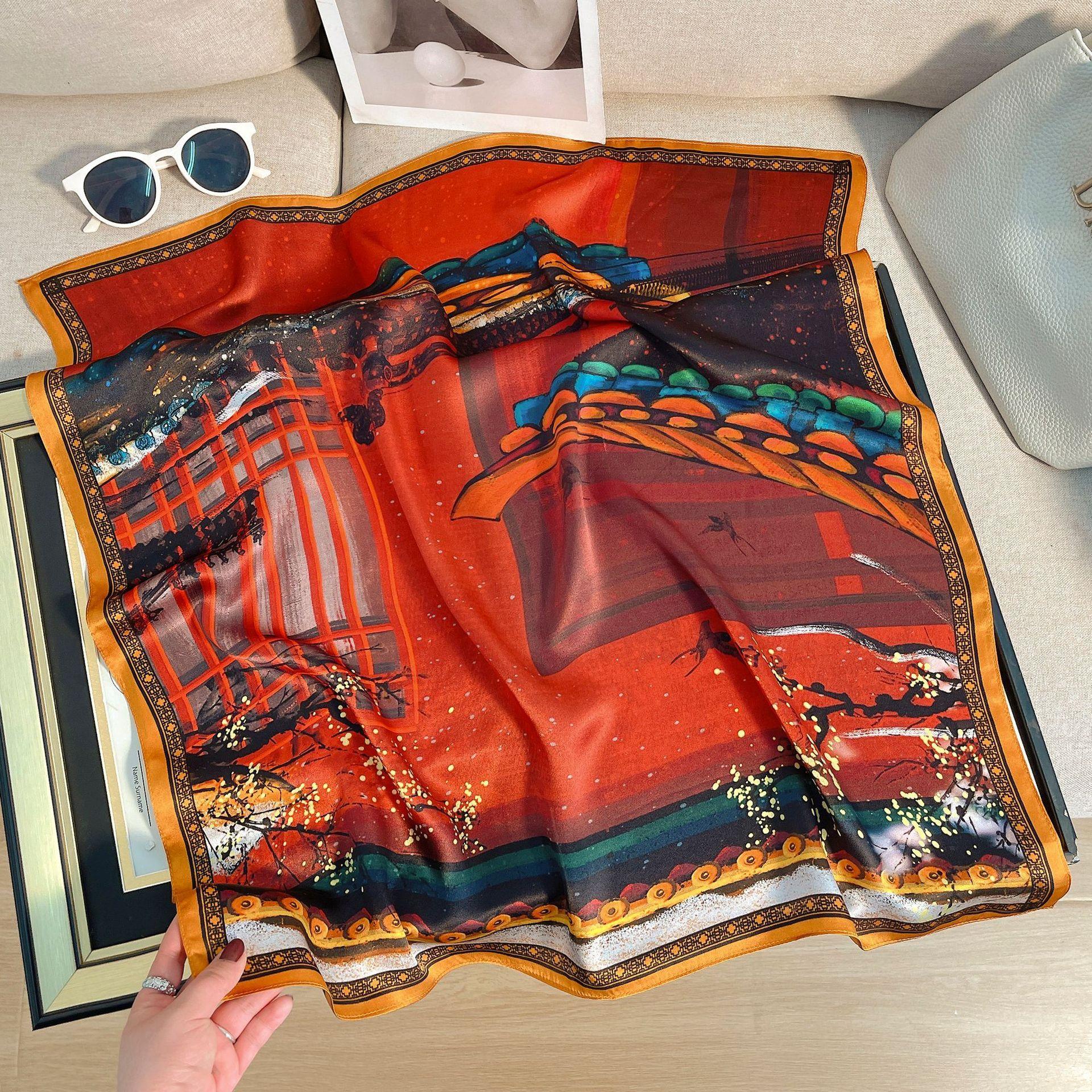 Classic mulberry silk silk scarf women s palace wall red plum dignified and elegant silk square scarf summer thin fashion scarf 68*68cm
