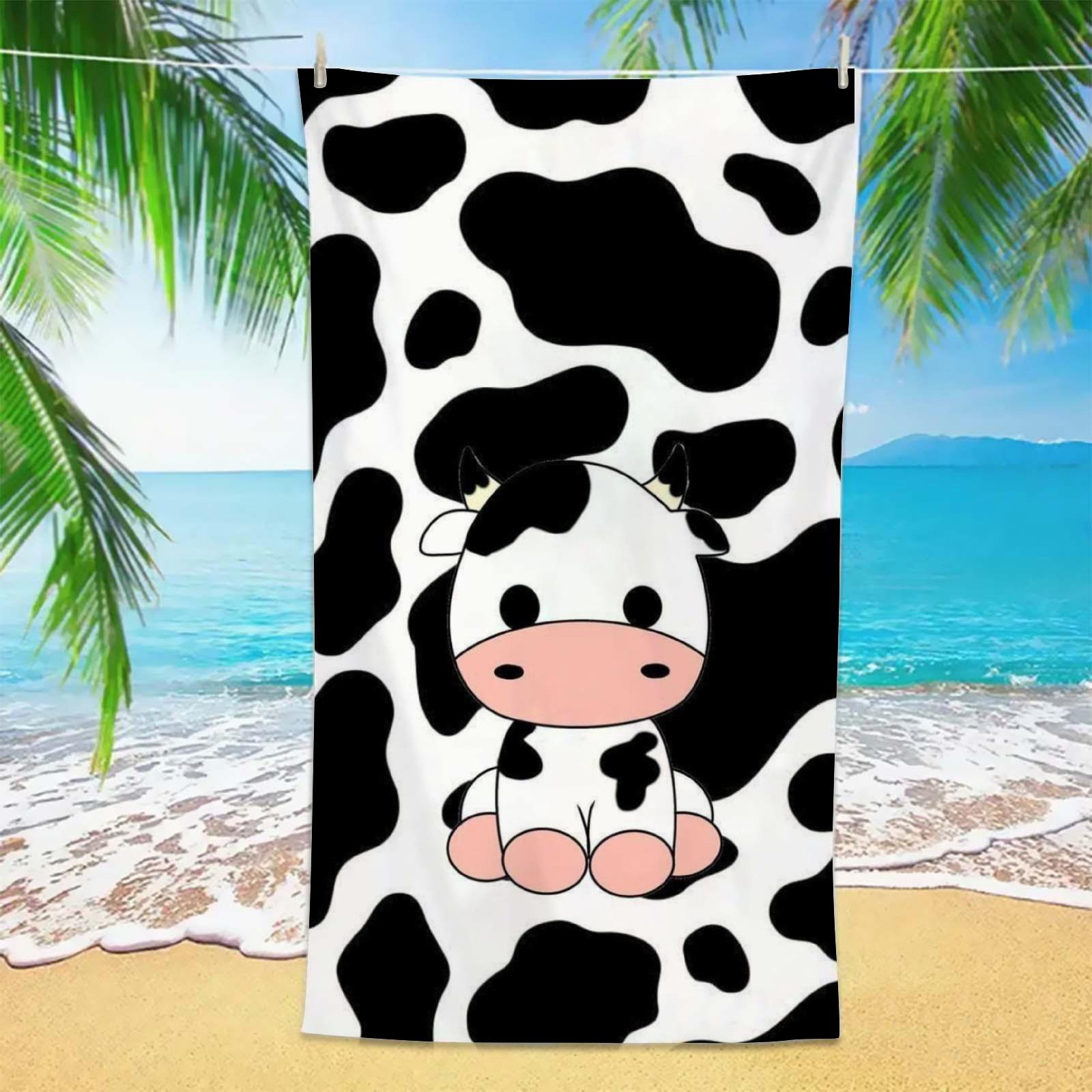 

1PC Milk Cow Beach Towel 3D Printed Microfiber Soft Water Absorbing Breathable Bath Towels Gift For Kids Cartoon Beach Towels W40*H60(CM)