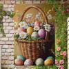 Vintage Farmhouse Easter Floral Metal Poster, Egg Basket Wall Decor for Living Room