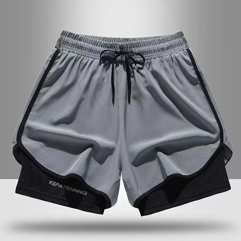 Pantalones Cortos Deportivos de Dos Piezas Falsas de Verano para Hombre y Mujer Secado Rápido Tres Puntos Running Entrenamiento Fitness Forro Pantalones Cortos Deportivos