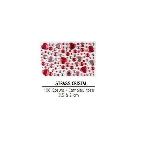 Set de 106 strass cristal adhésifs forme cœur camaïeu rose - 0,5 à 2 cm