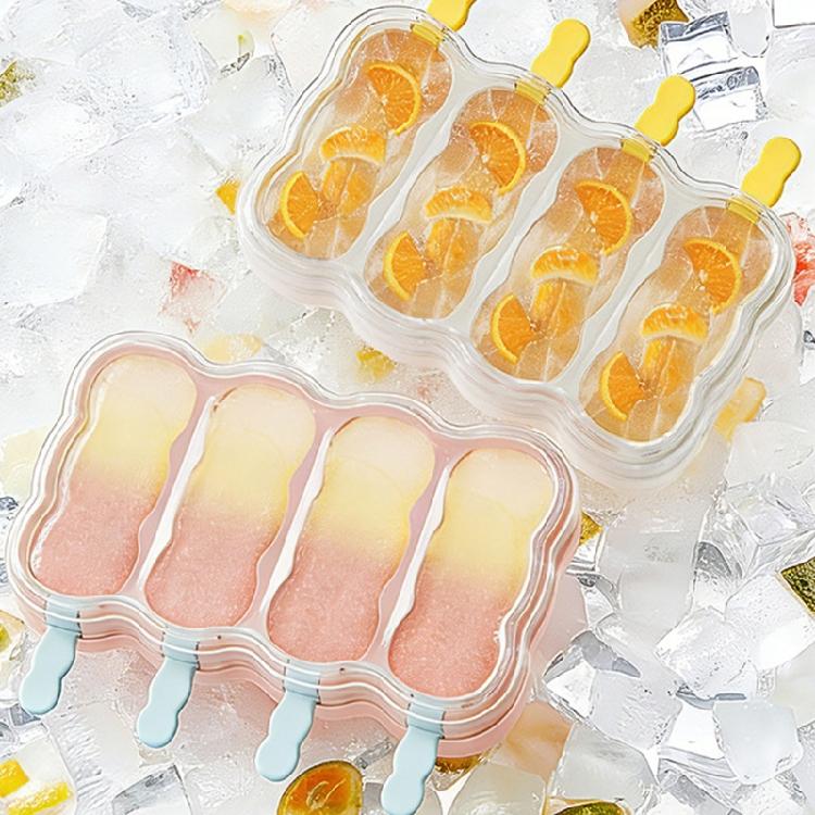 Plastic Ice Molds With Stick for Parties and Gatherings Easy Releases 4 Compartments Popsicles Moulds Ice Cream Molds