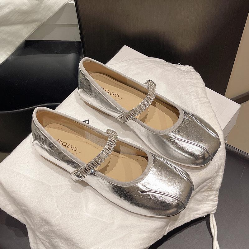 Temperament Silver Single Shoes Women's Autumn Comfortable New Models with Skirts Mary Jane Shoes Versatile Ballet Women's Shoes