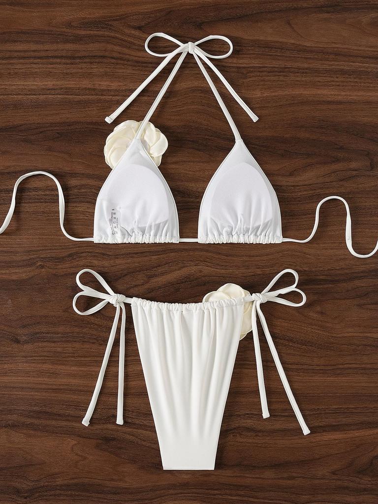 2024 Neuer 3D-Blumen-Bikini-Set: Damen Sexy Europäischer & Amerikanischer Stil Dreieck Badeanzug