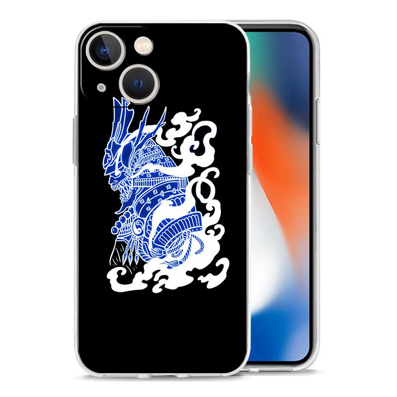 Luksusowe przezroczyste etui na telefon iPhone 15 14 13 12 11 Pro Max XS X XR 7 8 Plus Przezroczysta, odporna na wstrząsy obudowa Samurai Oni Mask neon