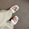 Design open-toed flats women's 2025 summer new metal buckle toe slippers French temperament sandals