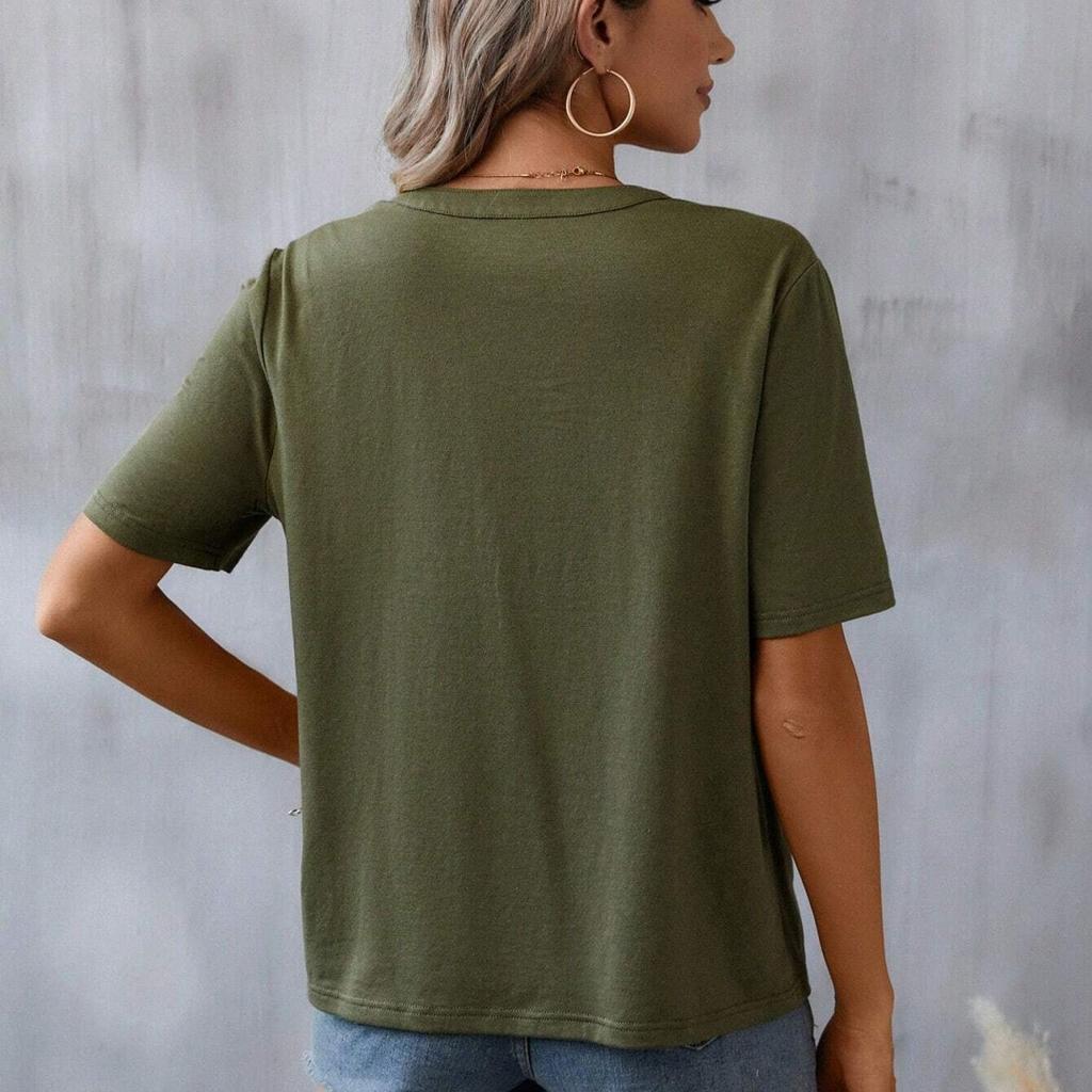 Summer V-neck T-shirt Fashion Embroidery Stitching Lace Blouse Women