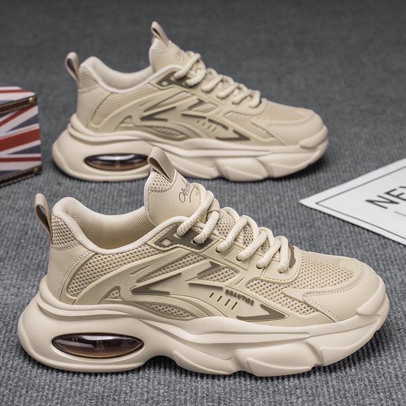 Spring 2026 Men's Breathable Mesh Sports Casual Shoes - Trendy Thick Sole for Junior High School Students & Dad