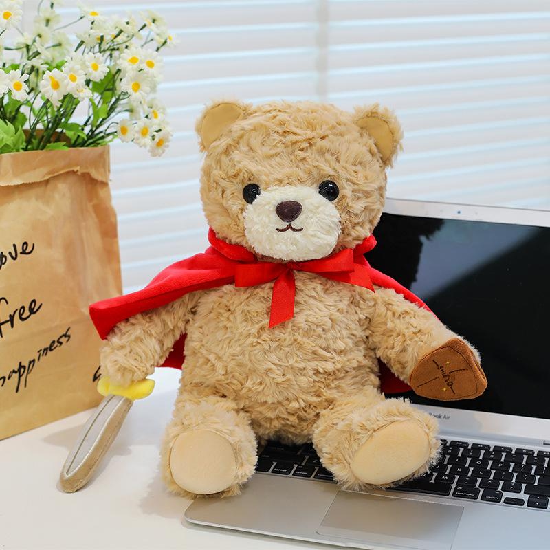 

New Warrior with Sword Soft Hair Teddy Bear Plush Doll Girls Bed Sleeping Bear Children Soothing Ragdoll 40cm/0.32kg