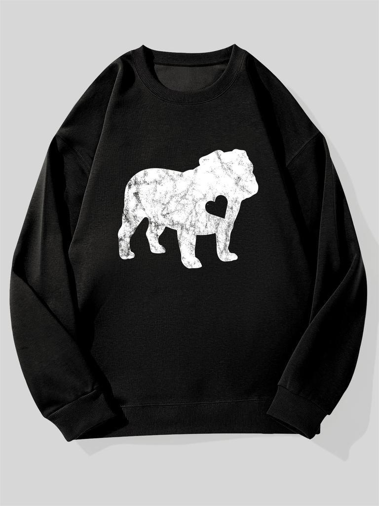 Men's Casual Crew Neck Sweatshirt with Heart Pattern Dog Silhouette