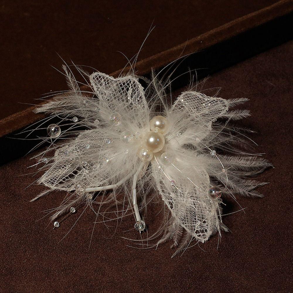 Pearl Feather Hair Clip Side Clip Styling Hairpin New Duckbill Clip Women
