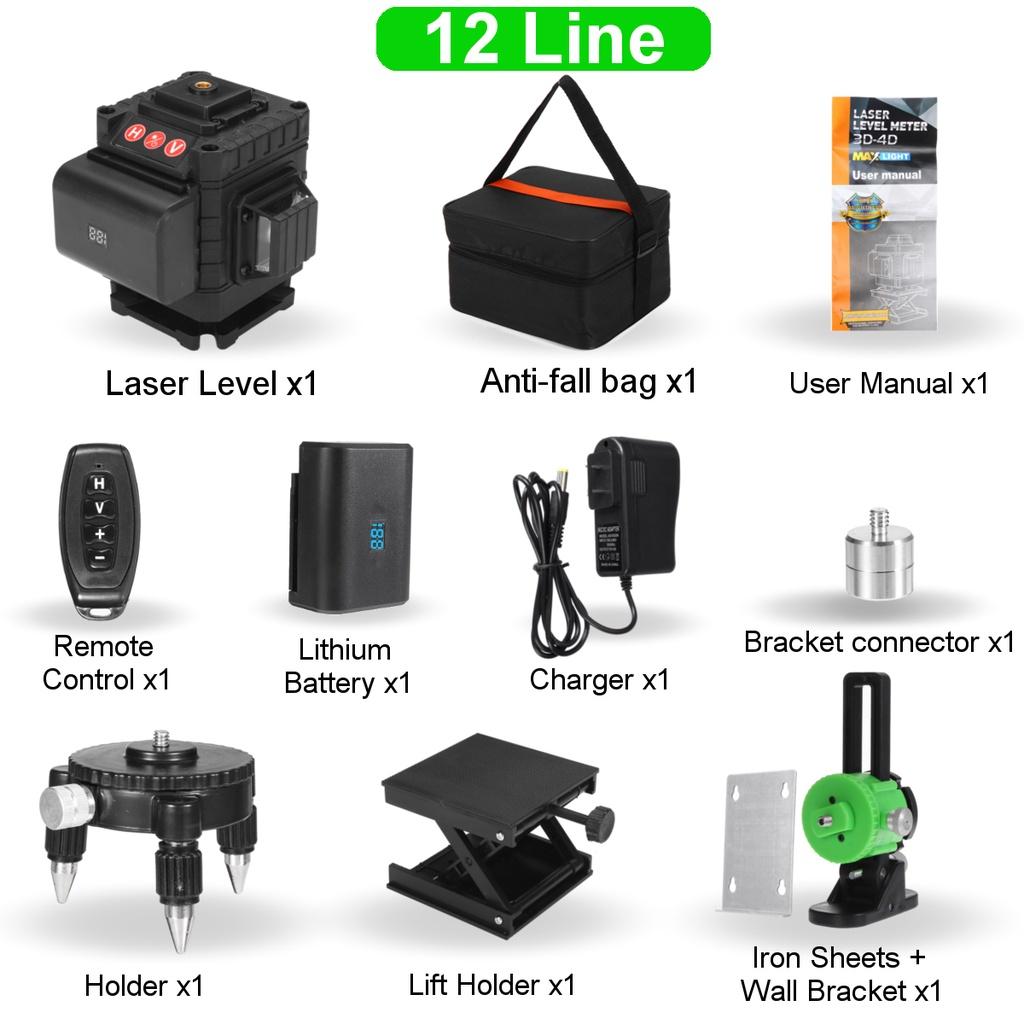 4D 8/12/16 Lines Laser Level Green Light Auto Self Leveling 360 Laser Levels Horizontal Vertical Cross Remote Control Indoor and Outdoor