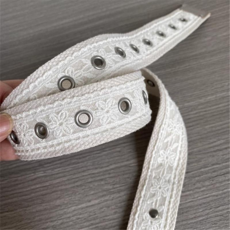 Comfortable Women Belt PU Leather Lace Trim Flower Waistband Adjustable Length Waist Strap for Teens Girl Everyday Use