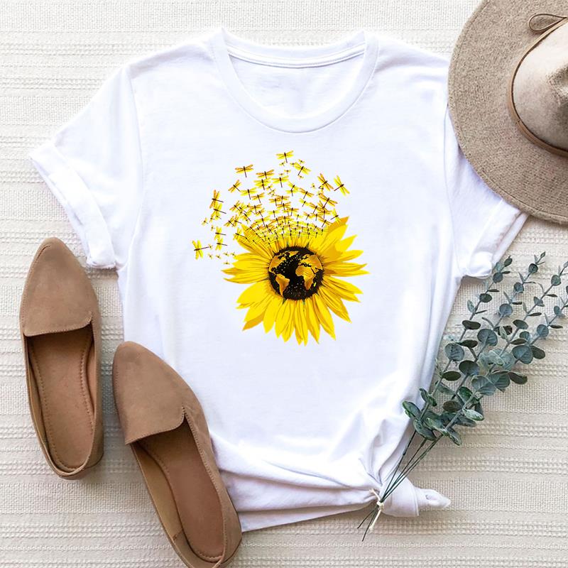 Taille européenne Femme Papillon Mignon Tendance Dessin Animé Mignon Impression Tee Haut Mode T-shirt Femme Vêtements T Manches Courtes T-shirts Graphiques