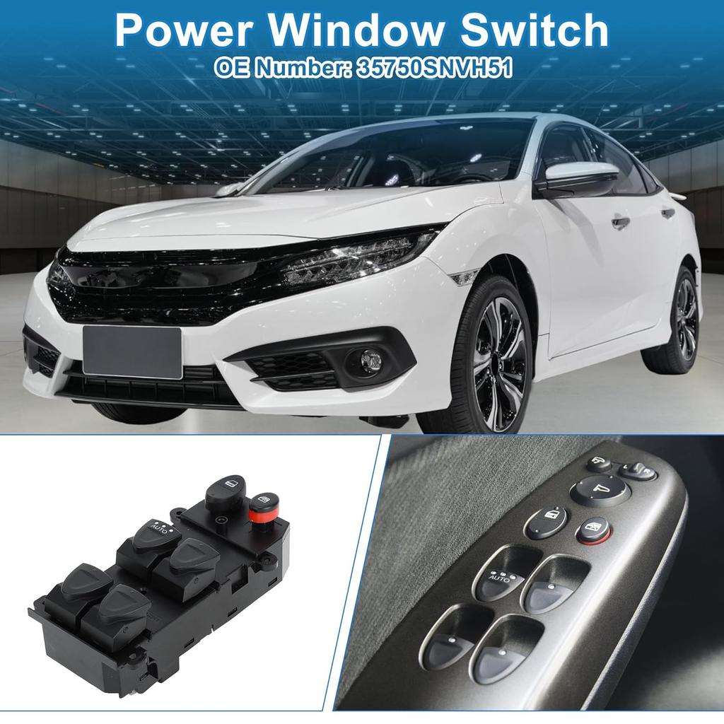 Power Window Switch No.35750SNVH51 Front Left Driver Side Window Control Switch for Honda Civic 2006-2011 Black
