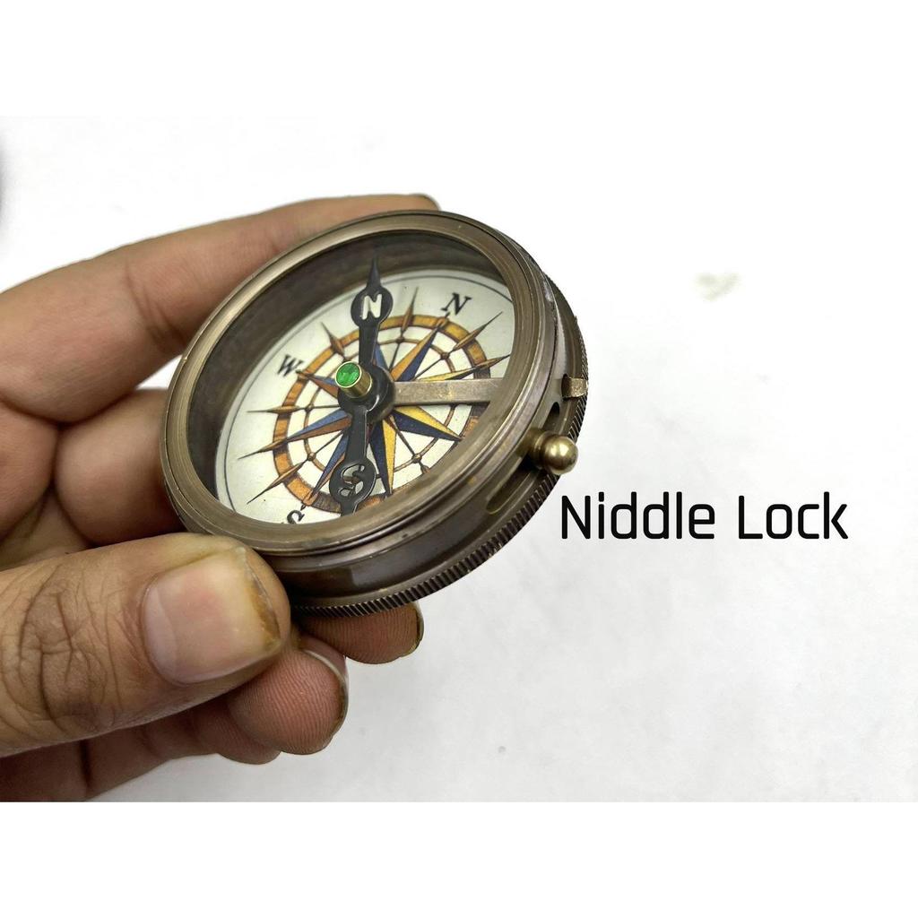 India Brass Round Lid compass nautical with Leather case Compass  (Brown)