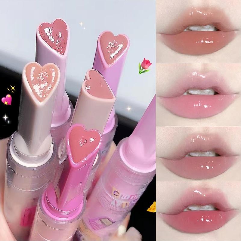 1PC Jelly Lipstick Pen Love Heart Lipstick Mirror Watergloss Lip Glaze Moisturizing Sexy Lip Plumper Waterproof Lips Makeup