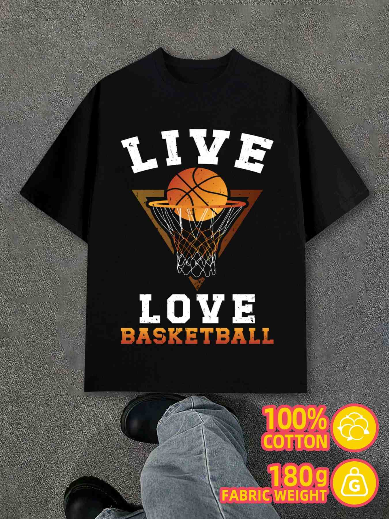 T-Shirt Y2K 100 Live Love Basketball Black L