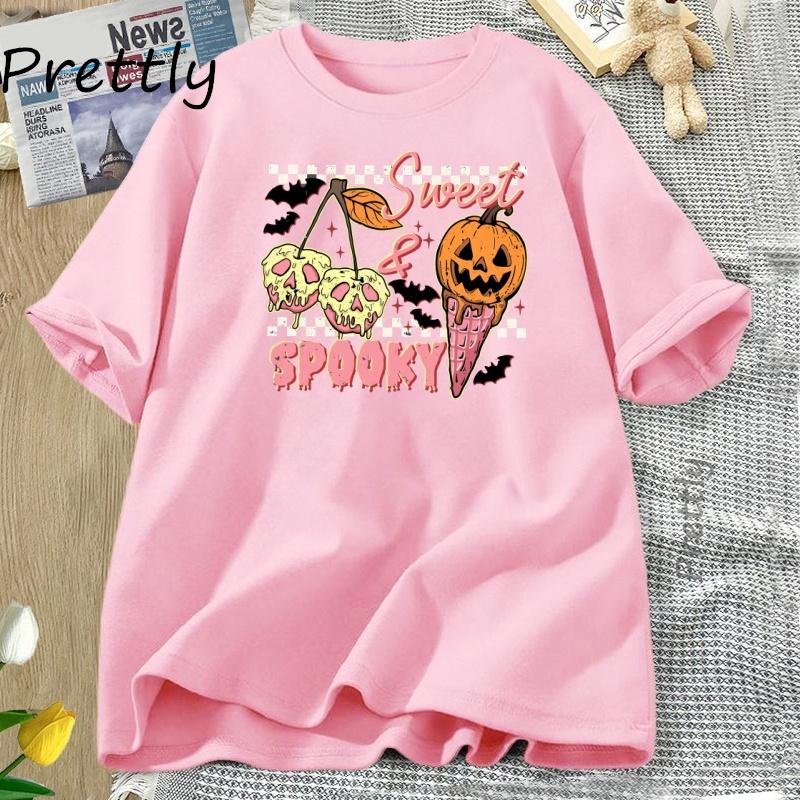 Sweet and Spooky Halloween Tshirt Trendy Halloween Ice Cream Tshirt Funny Spooky Season Fall Tee Unisex Women Short Sleeve Clothes
