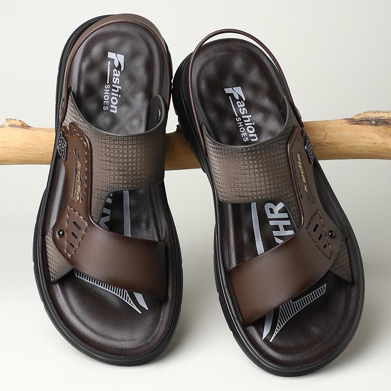 Fashion Summer Men PU Leather Sandals Non-slip Mens Wading Aqua Shoes Quick Dry Slippers Outdoor Beach Shoes Male Casual Soft Half Drag