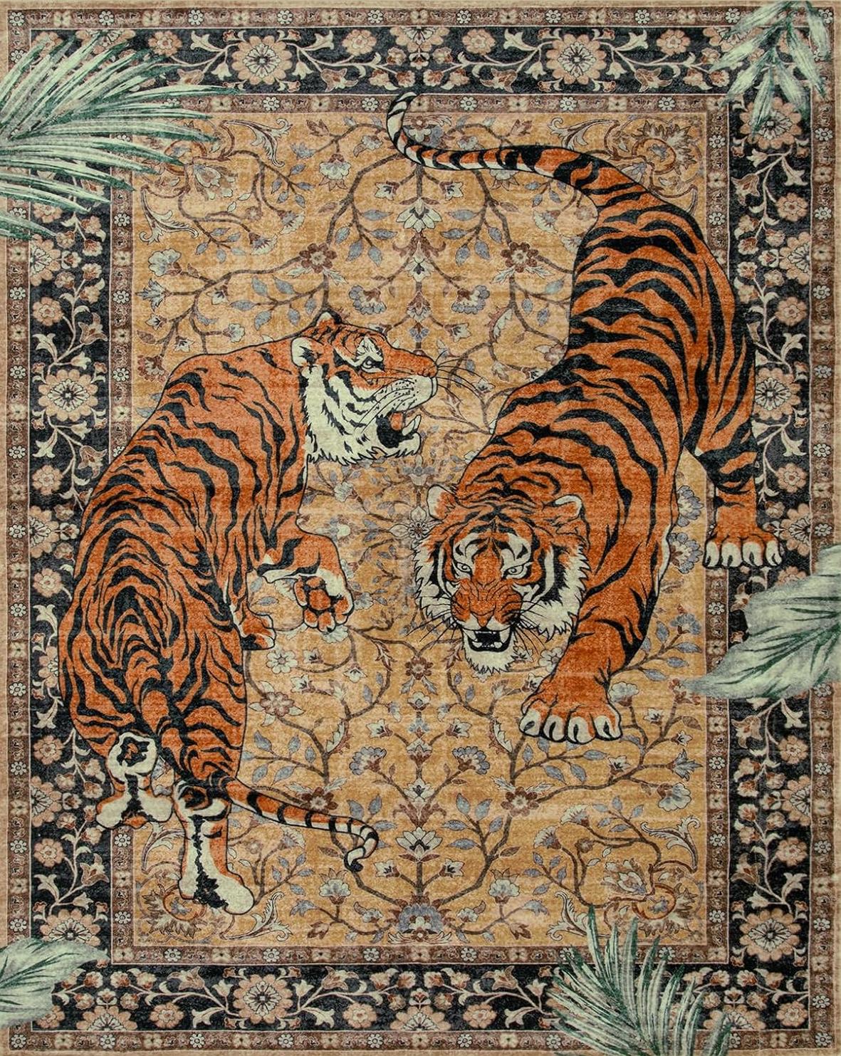 

Яскраво-рожевий килим з візерунком диких тварин-тигрів, килим з принтом тварин джунглів, нековзкий килимок для підлоги для вітальні, спальні, сучасний домашній декор 50x80cm