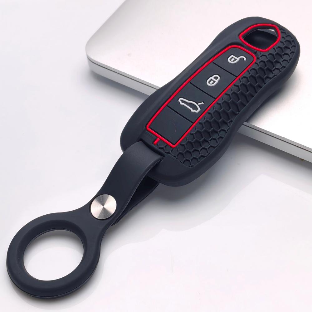 Key Cover for Porsche Cayenne Macan Panamera Boxster Taycan 718 911 Cayman with Keychain Anti-Scratch Guard Shockproof Protection Soft Grip Texture