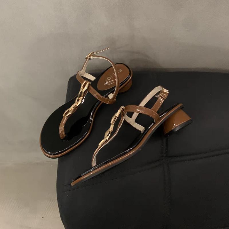 Fashion Women's Sandals Summer New Leather Metal Chain Mid-high Heels Shoe Clip Toe Trend Fashionable Simple Elegant Sandals Sandalias