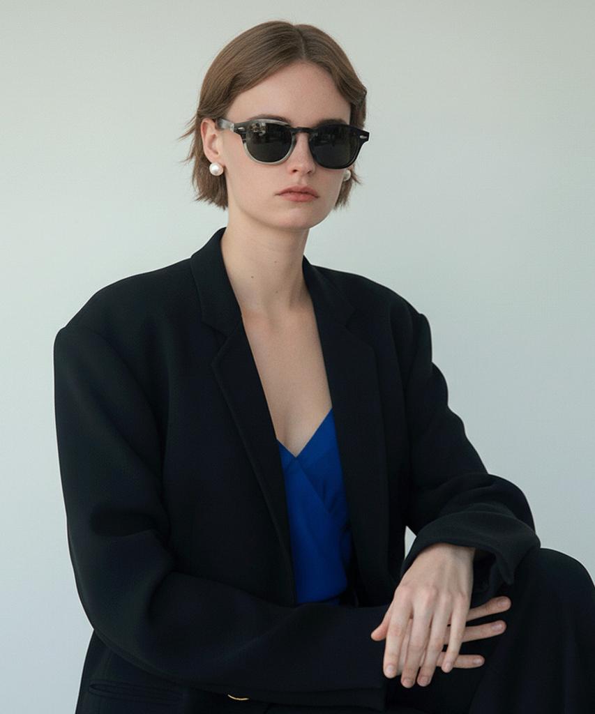 Lingkeonpeuleim Buffalo Horn Arnel Acetate Sunglasses Black