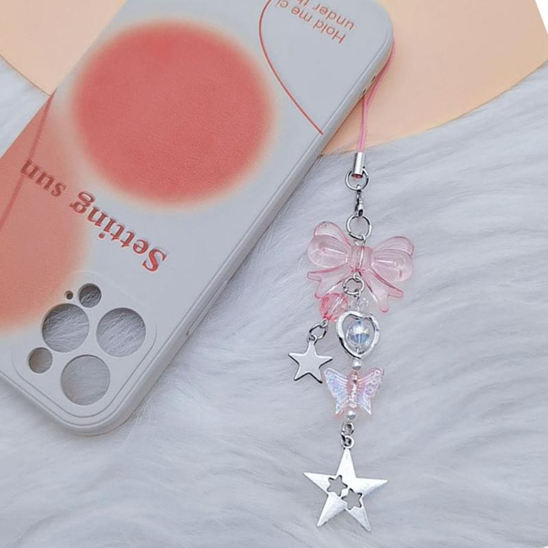 Star Key Chain Handmade Bowknot Pentagram Mobile Phone Chain Y2k Accessory Fashion Bag Pendant Chain for Women Girl