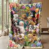 Puppies and Butterflies Garden Theme blanket Lightweight Warm Flannel Blanket Decorative Throw Blanket for Home Decoration